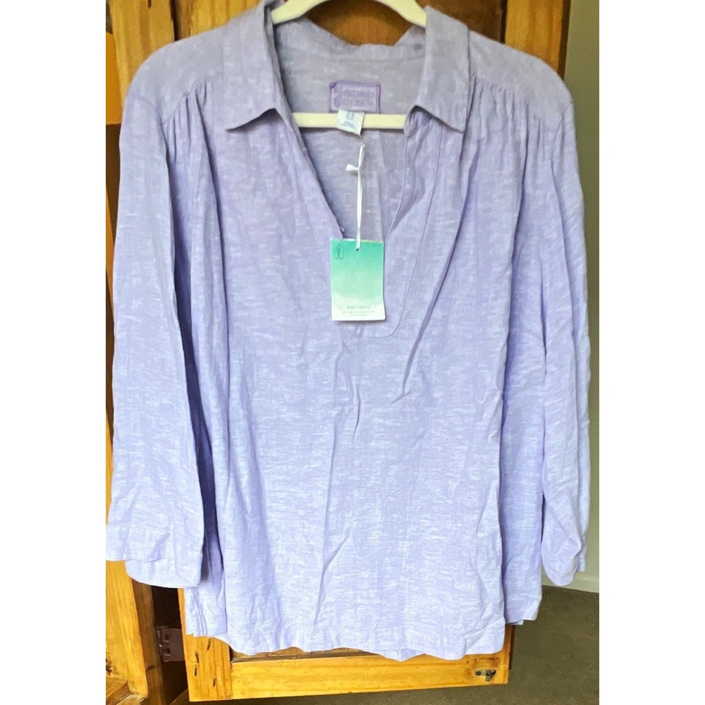 Sigrid Olsen Women's Linen Blend Pullover Blouse, 1X Purple 3/4 Sleeve NWT